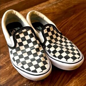Vans Kids Checkered Slip-On Shoes - Black and White